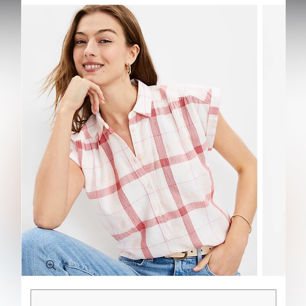 ♻️DONATED 4-30-26♻️ Ann Taylor LOFT Short Sleeve 3/4 Button Down Popover Top - Picture 10 of 11